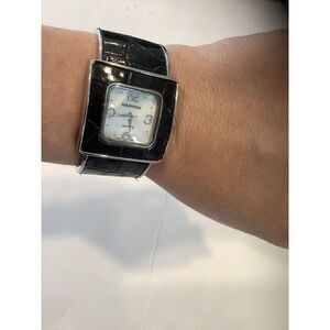 Cuff Bracelet Faux Embossed Snake Watch pearlized face